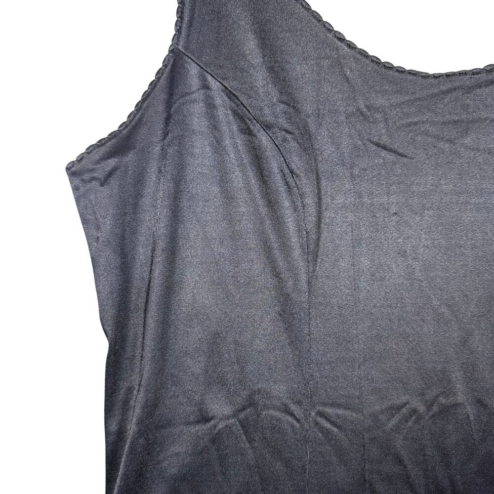 Vintage Bali Black Midi Slip Dress Stretch Strappy Scalloped Goth - Size Large - Picture 4 of 9